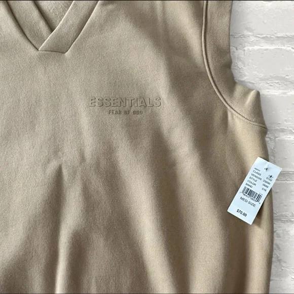 Fear of God Essentials V-Neck Vest in Sand - Picture 5 of 7